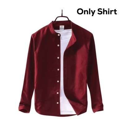 Men's Solid Colour Ban color Shirt Light Maroon